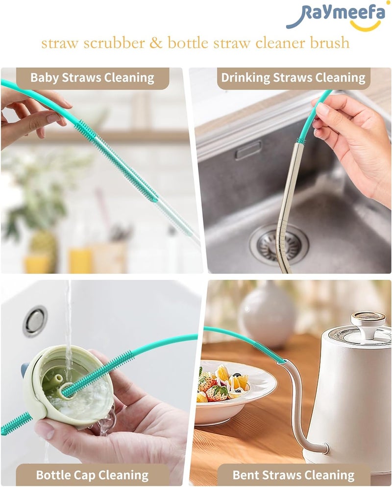 Raymeefa Silicone Straw Cleaner Brush (2-Pack),Extra Long Pipe Cleaners for Standard Straws,Compatible with 30/40 oz Tumbler Straws,Scratch-Free & Easy to Clean(Green) - Image 2